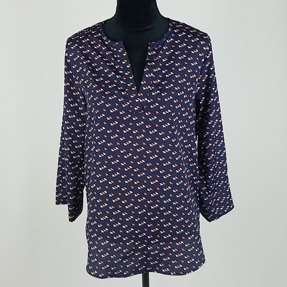 Market & Spruce M pullover shirt split neck tab 3/4 sleeve blouse academia